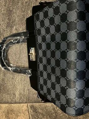 Classic Black and Gray Check Top-Handle Satchel